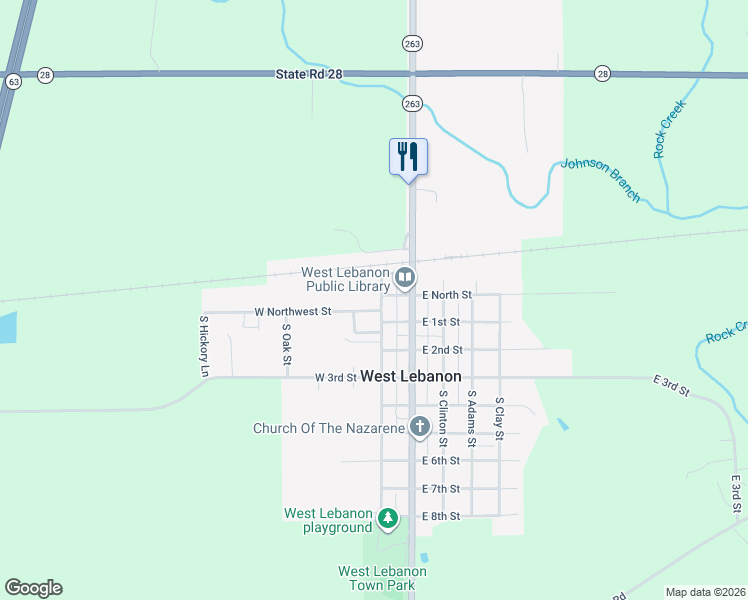 map of restaurants, bars, coffee shops, grocery stores, and more near 200-298 W Northwest St in West Lebanon
