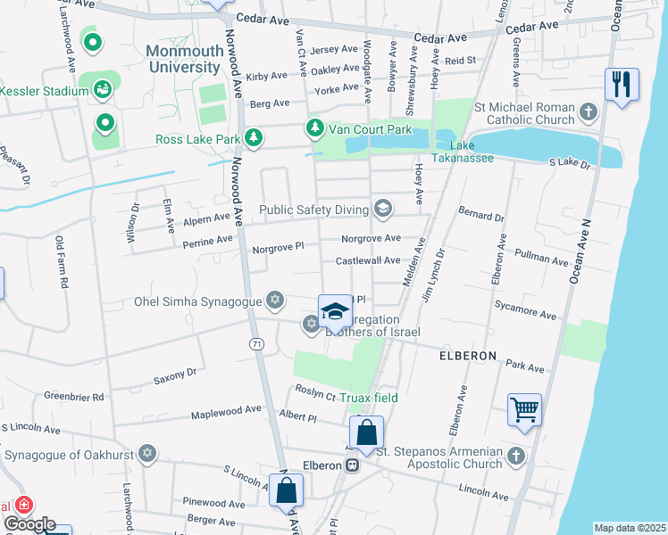 map of restaurants, bars, coffee shops, grocery stores, and more near 993 Van Court Avenue in Long Branch