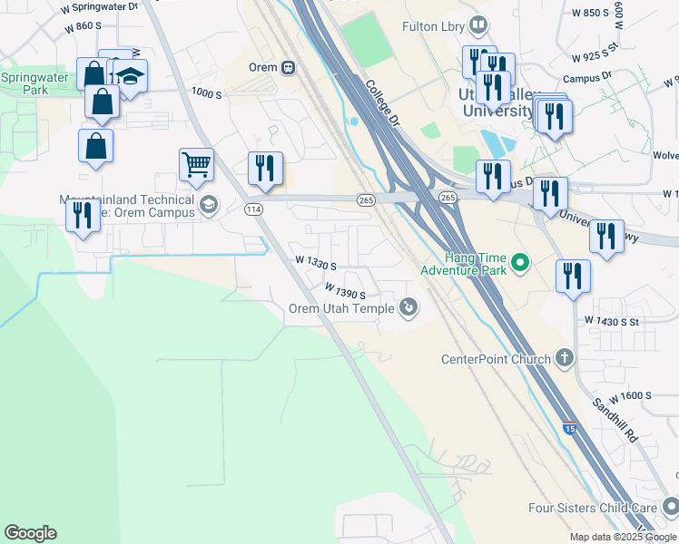 map of restaurants, bars, coffee shops, grocery stores, and more near 1159 West 1330 South in Orem