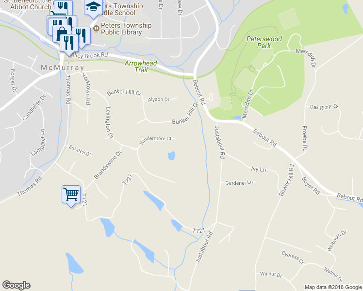 map of restaurants, bars, coffee shops, grocery stores, and more near 124 Windermere Court in McMurray