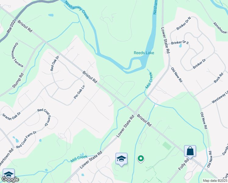 map of restaurants, bars, coffee shops, grocery stores, and more near 3 Mill Creek Drive in Doylestown