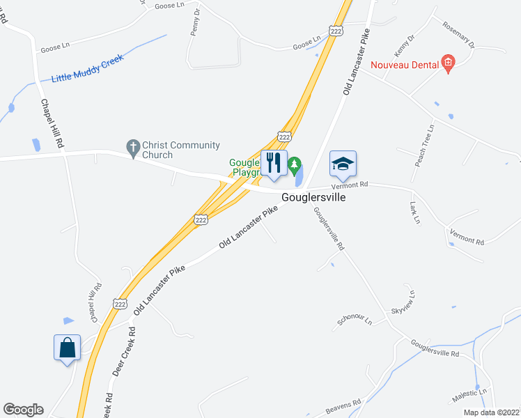 map of restaurants, bars, coffee shops, grocery stores, and more near 1874 Old Lancaster Pike in Sinking Spring