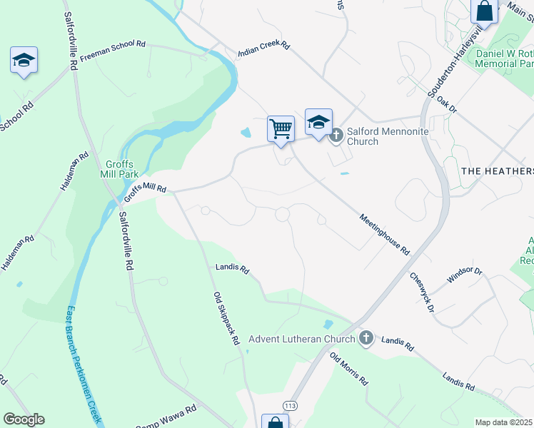 map of restaurants, bars, coffee shops, grocery stores, and more near 580 Centre Court in Harleysville