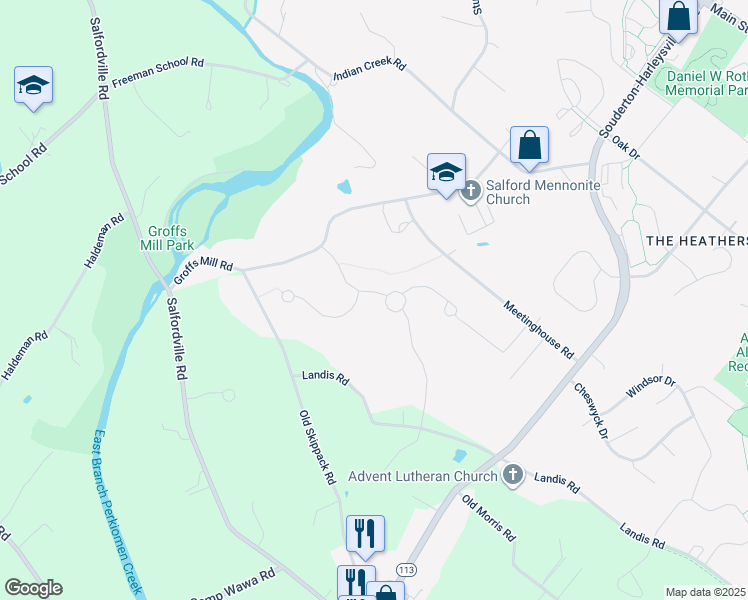 map of restaurants, bars, coffee shops, grocery stores, and more near 580 Centre Court in Harleysville