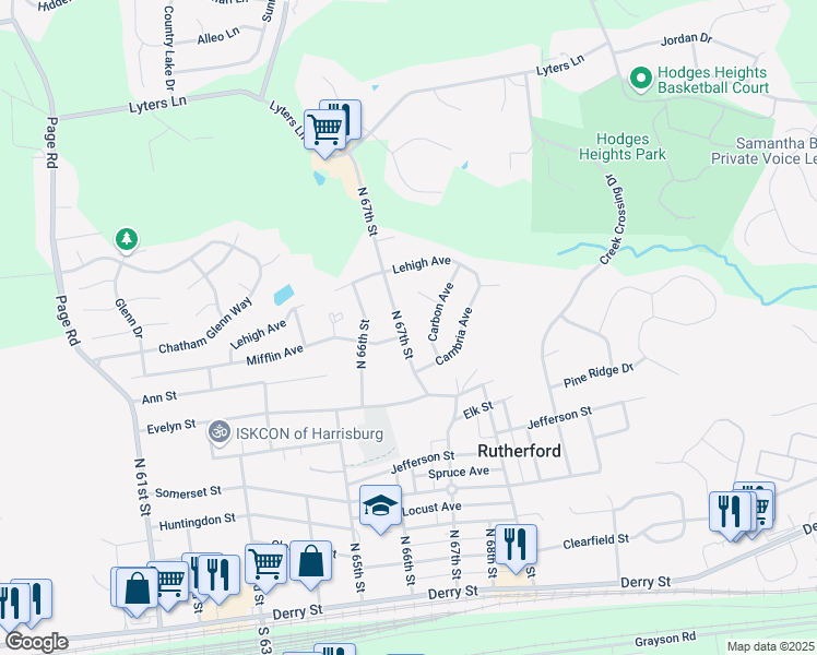 map of restaurants, bars, coffee shops, grocery stores, and more near 611 North 67th Street in Harrisburg