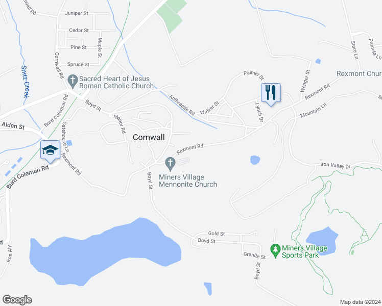 map of restaurants, bars, coffee shops, grocery stores, and more near 120 Rexmont Road in Lebanon