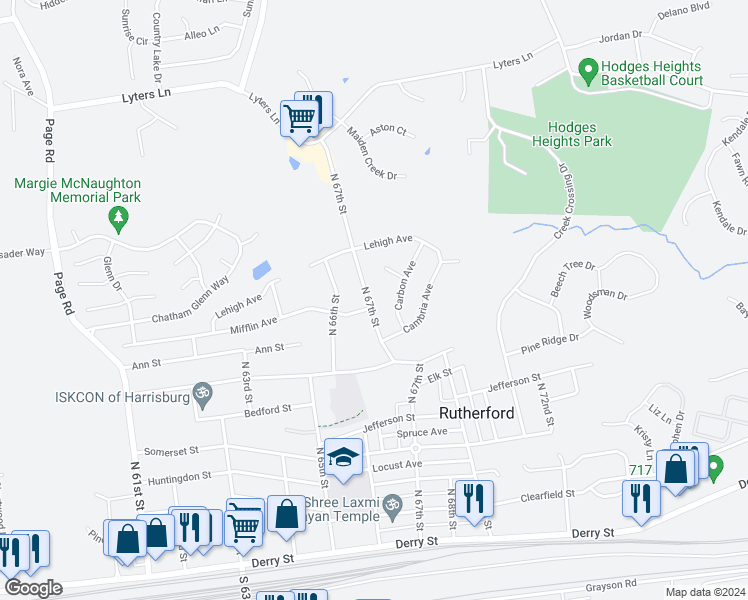 map of restaurants, bars, coffee shops, grocery stores, and more near 611 North 67th Street in Harrisburg