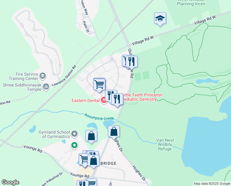 map of restaurants, bars, coffee shops, grocery stores, and more near 505 Lawrence Square Boulevard South in Lawrence Township