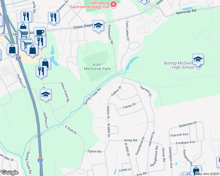 map of restaurants, bars, coffee shops, grocery stores, and more near 984 Galion Street in Harrisburg