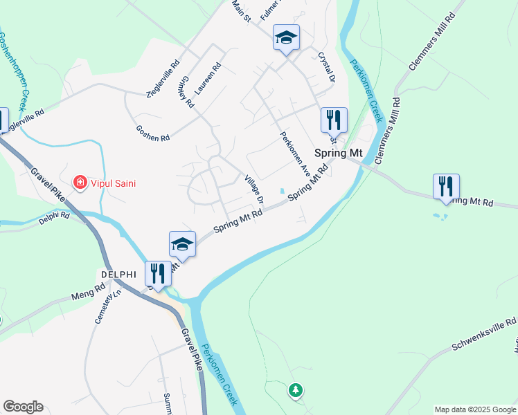 map of restaurants, bars, coffee shops, grocery stores, and more near 303 Village Drive in Schwenksville