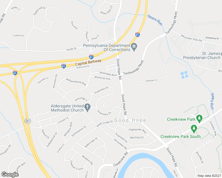 map of restaurants, bars, coffee shops, grocery stores, and more near 1527 Inverness Drive in Mechanicsburg
