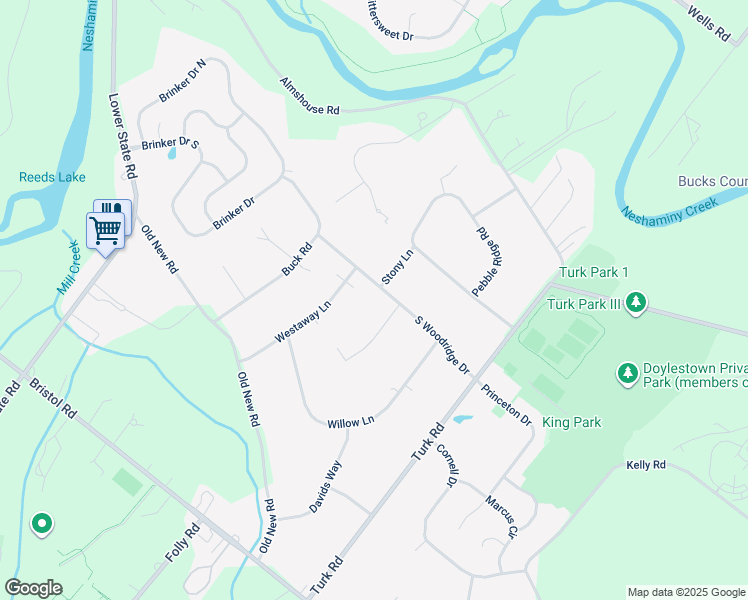 map of restaurants, bars, coffee shops, grocery stores, and more near 100 South Woodridge Drive in Warrington