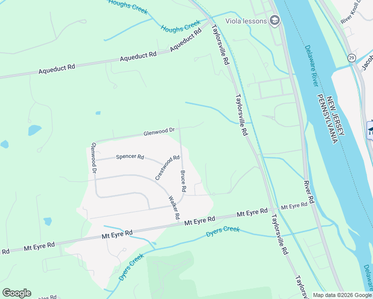 map of restaurants, bars, coffee shops, grocery stores, and more near 218 Bruce Road in Washington Crossing