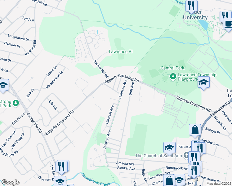 map of restaurants, bars, coffee shops, grocery stores, and more near 2 Fred Vereen jr Road in Lawrence Township