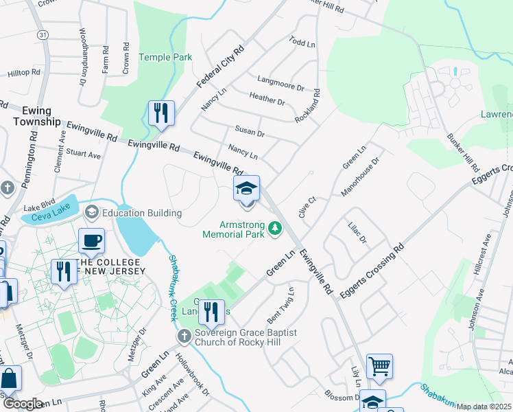 map of restaurants, bars, coffee shops, grocery stores, and more near 339 Ewingville Road in Ewing Township