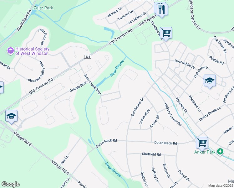 map of restaurants, bars, coffee shops, grocery stores, and more near 336 Blanketflower Lane in West Windsor Township