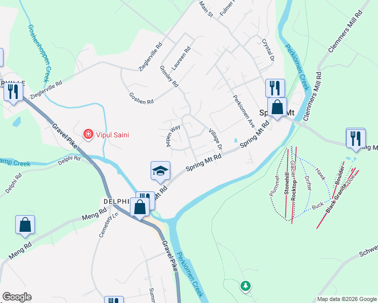 map of restaurants, bars, coffee shops, grocery stores, and more near 62 Aspen Way in Schwenksville