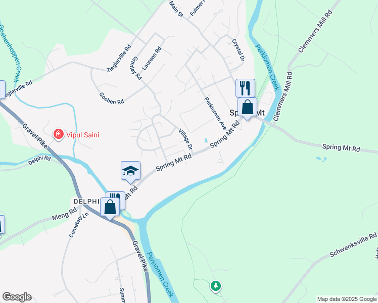 map of restaurants, bars, coffee shops, grocery stores, and more near 303 Village Drive in Schwenksville