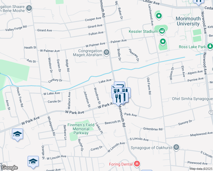 map of restaurants, bars, coffee shops, grocery stores, and more near 355 Lake Avenue in Monmouth County