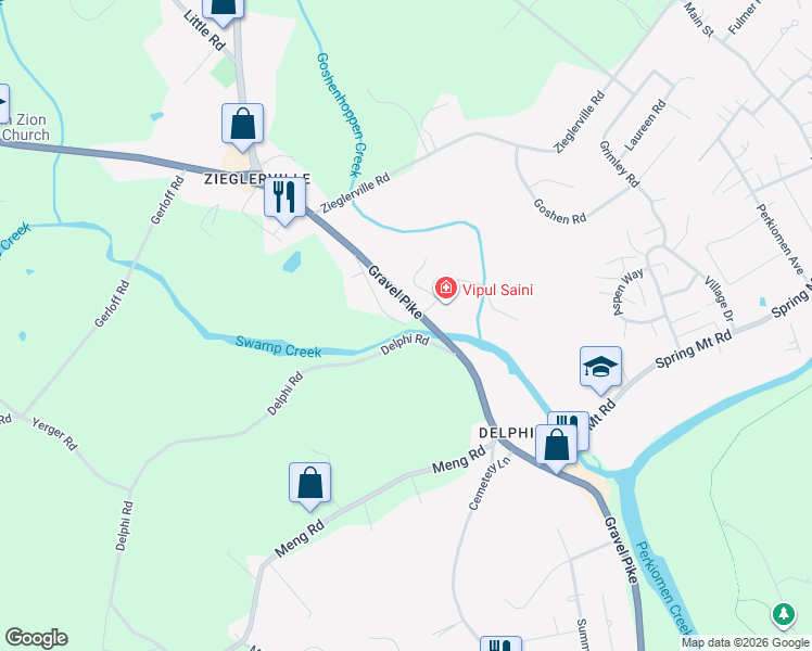 map of restaurants, bars, coffee shops, grocery stores, and more near 1139-1141 Gravel Pike in Schwenksville