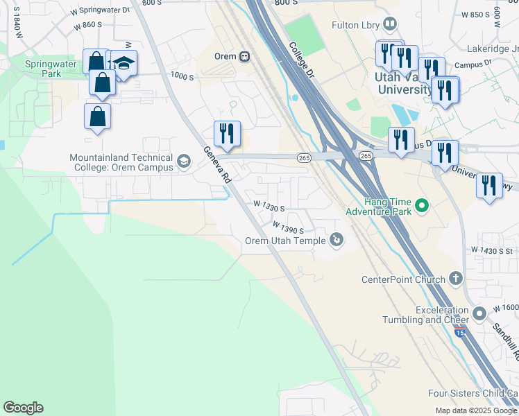 map of restaurants, bars, coffee shops, grocery stores, and more near 1347 South 1220 West in Orem
