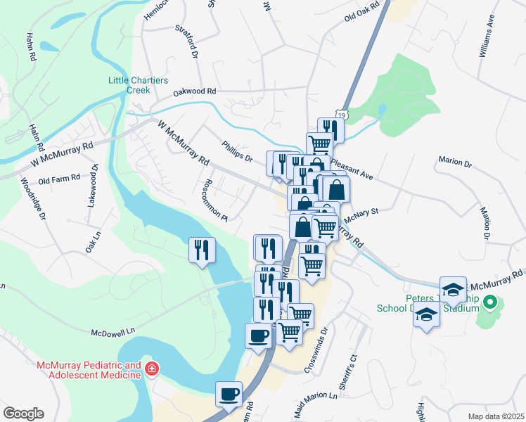 map of restaurants, bars, coffee shops, grocery stores, and more near 107 Roscommon Place in McMurray