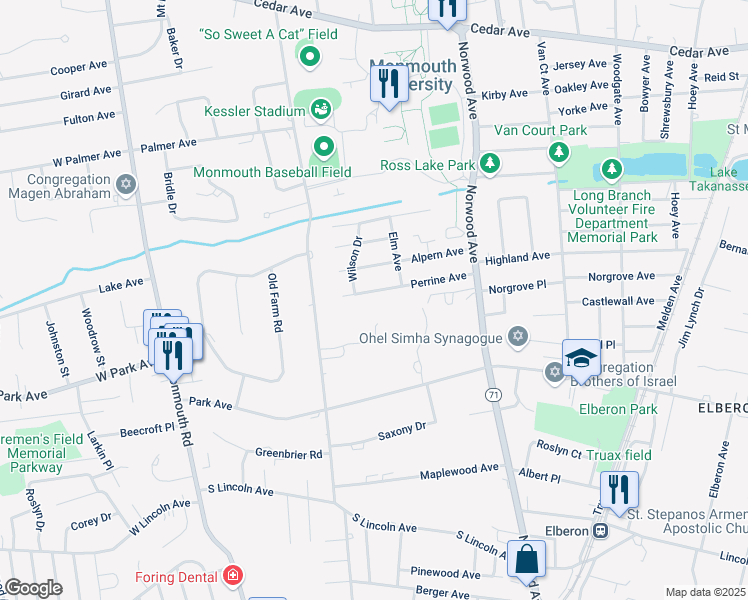 map of restaurants, bars, coffee shops, grocery stores, and more near 247 Perrine Avenue in Long Branch