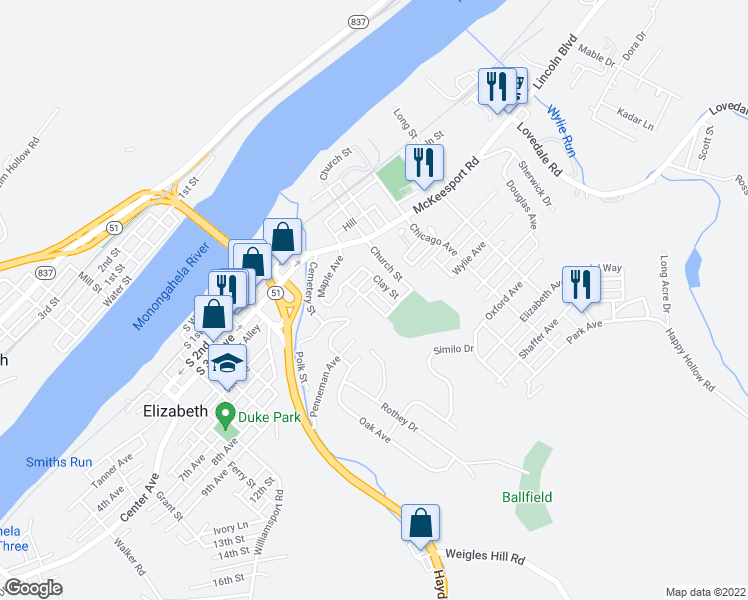 map of restaurants, bars, coffee shops, grocery stores, and more near 123 Patterson Street in Elizabeth