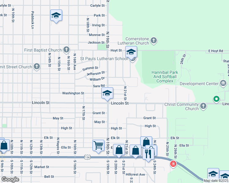 map of restaurants, bars, coffee shops, grocery stores, and more near 1907 Arbor Avenue in Beatrice