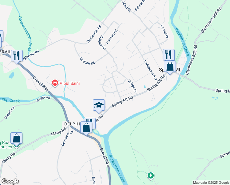 map of restaurants, bars, coffee shops, grocery stores, and more near 1 Aspen Way in Schwenksville