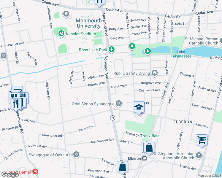 map of restaurants, bars, coffee shops, grocery stores, and more near 785 Norwood Avenue in Long Branch