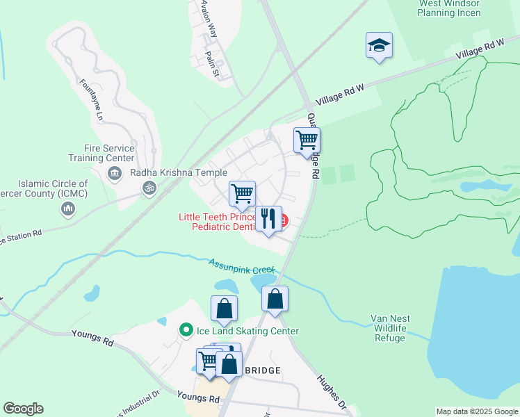 map of restaurants, bars, coffee shops, grocery stores, and more near 1 O'Neill Court in Trenton