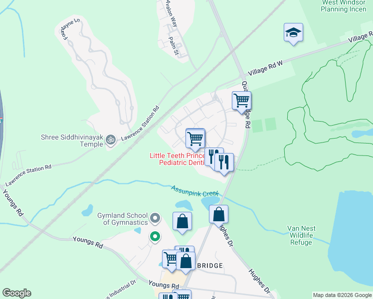 map of restaurants, bars, coffee shops, grocery stores, and more near 5 Marsh Court in Lawrence Township