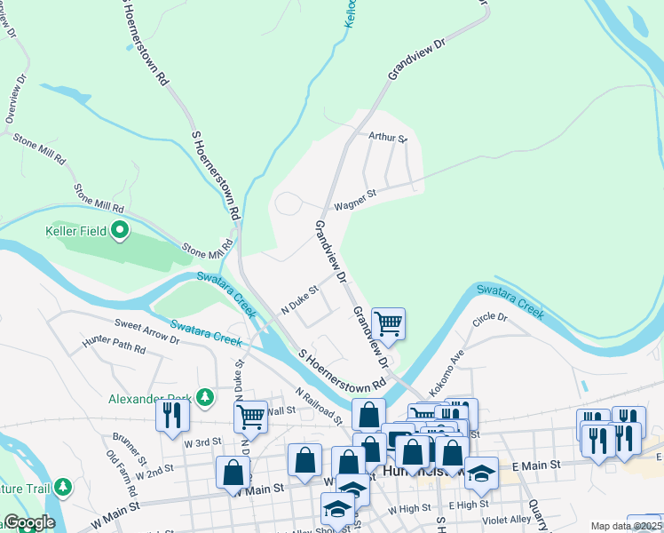map of restaurants, bars, coffee shops, grocery stores, and more near 38 Grandview Road in Hummelstown