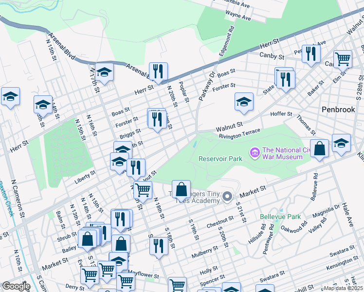 map of restaurants, bars, coffee shops, grocery stores, and more near 1944 State Street in Harrisburg