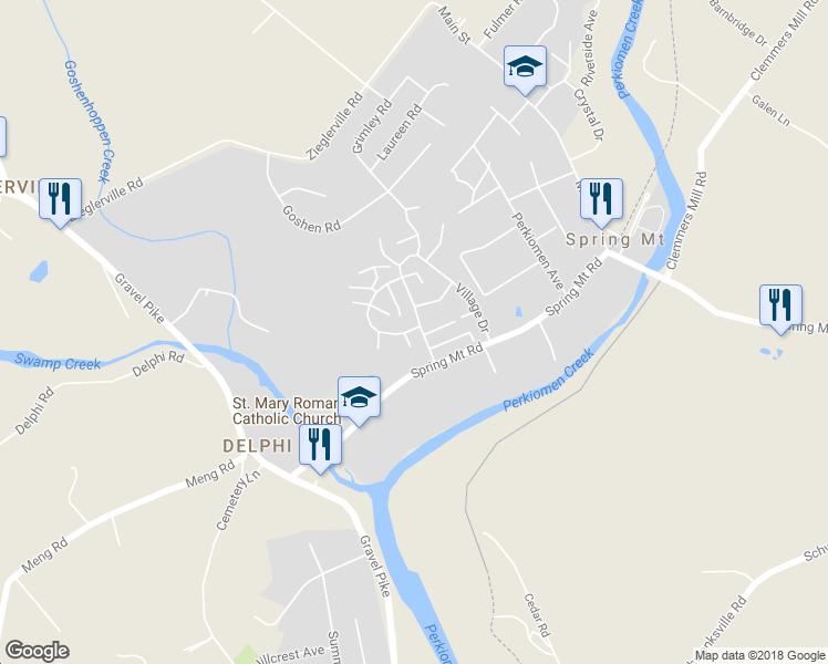 map of restaurants, bars, coffee shops, grocery stores, and more near 1 Aspen Way in Schwenksville