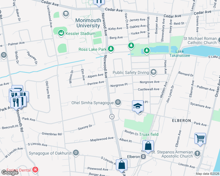 map of restaurants, bars, coffee shops, grocery stores, and more near 785 Norwood Avenue in Long Branch