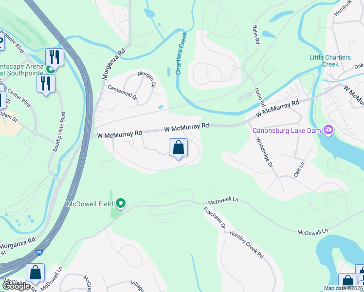 map of restaurants, bars, coffee shops, grocery stores, and more near 558 West McMurray Road in Canonsburg