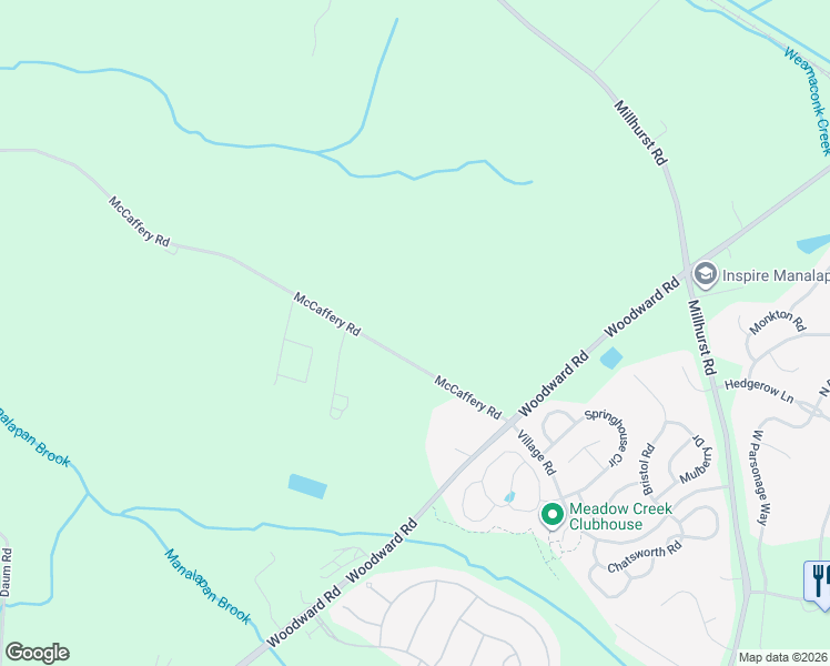 map of restaurants, bars, coffee shops, grocery stores, and more near 28 McCaffery Road in Manalapan Township