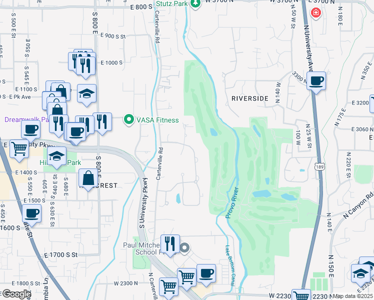 map of restaurants, bars, coffee shops, grocery stores, and more near 1311 South 1100 East in Orem