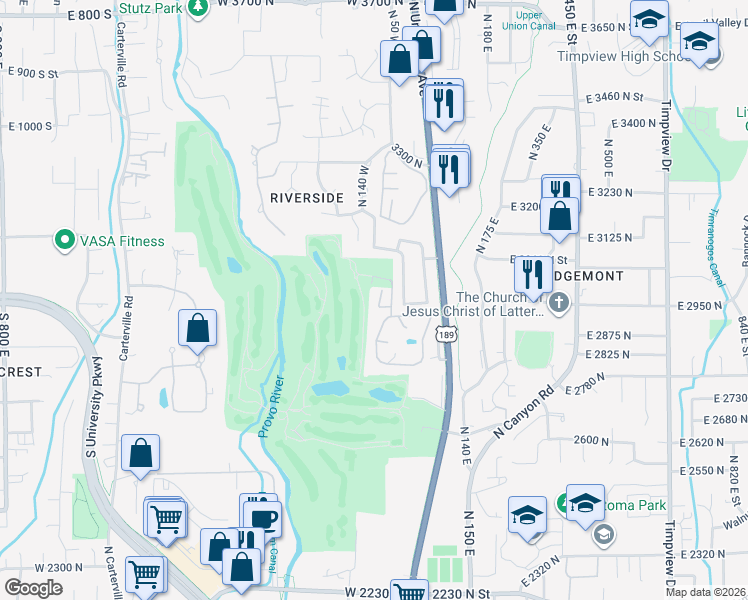map of restaurants, bars, coffee shops, grocery stores, and more near 3029 Marrcrest West in Provo