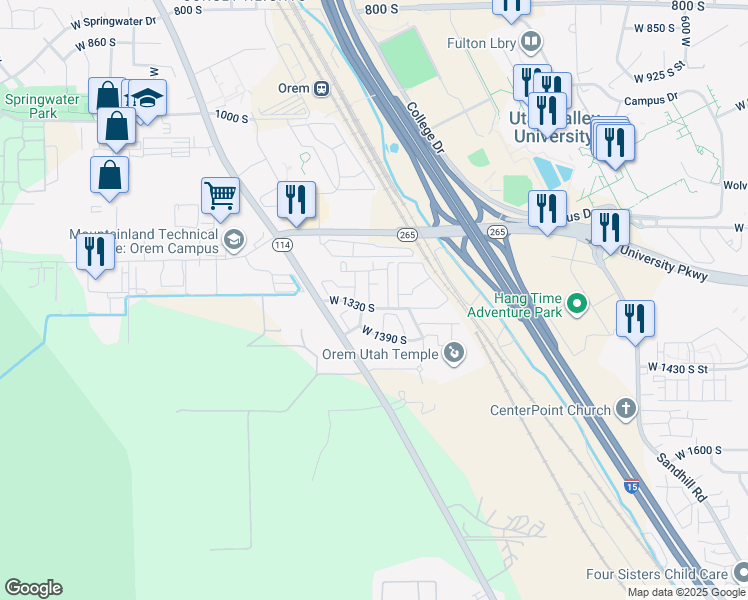 map of restaurants, bars, coffee shops, grocery stores, and more near 1163 West 1295 South Street in Orem