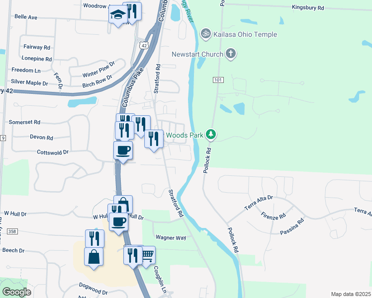 map of restaurants, bars, coffee shops, grocery stores, and more near 1409 Wabash Avenue in Delaware