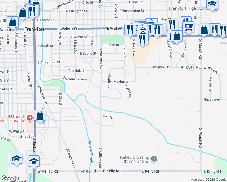 map of restaurants, bars, coffee shops, grocery stores, and more near 903 Maple Dr in Frankfort