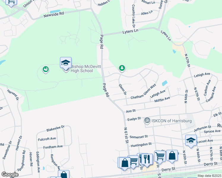 map of restaurants, bars, coffee shops, grocery stores, and more near 6115 Sawgrass Court in Harrisburg