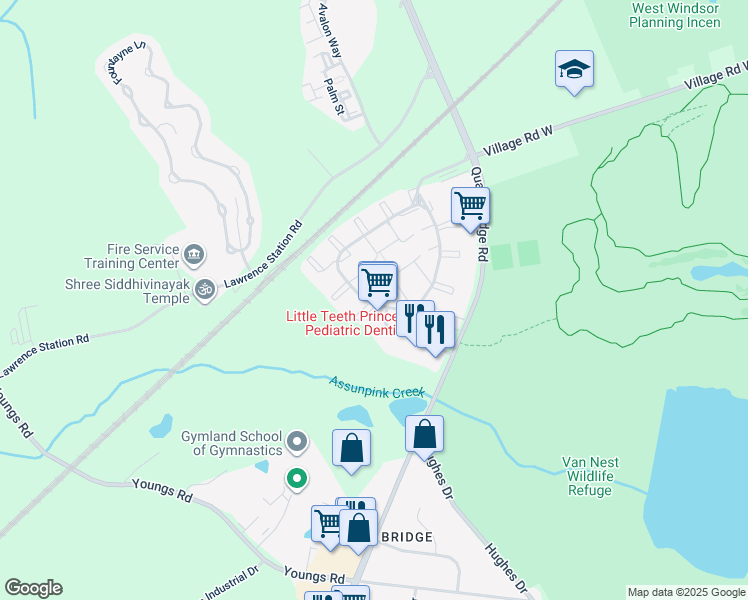 map of restaurants, bars, coffee shops, grocery stores, and more near 5 Marsh Court in Lawrence Township