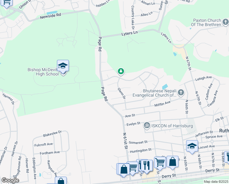 map of restaurants, bars, coffee shops, grocery stores, and more near 6129 Sawgrass Court in Harrisburg