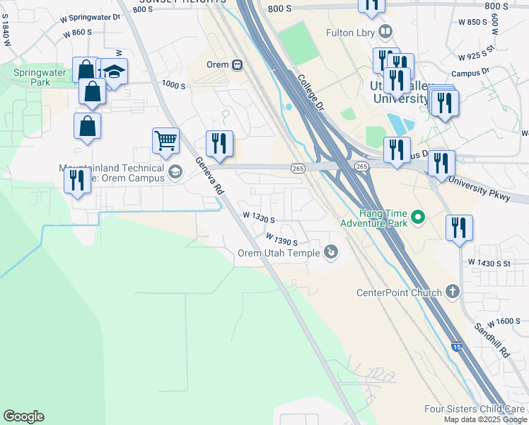 map of restaurants, bars, coffee shops, grocery stores, and more near 1163 West 1295 South Street in Orem