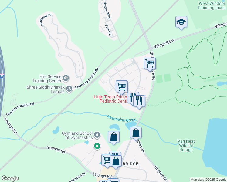 map of restaurants, bars, coffee shops, grocery stores, and more near 11 Kite Court in Lawrence Township