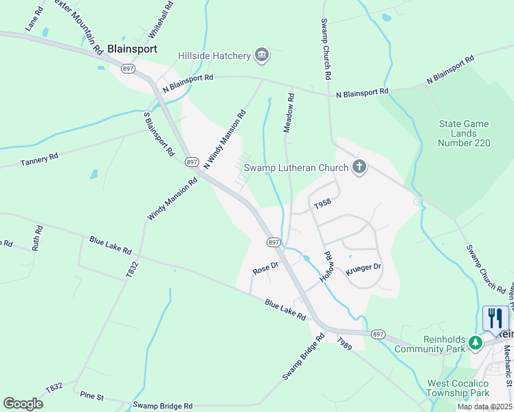 map of restaurants, bars, coffee shops, grocery stores, and more near 490 Pennsylvania 897 in Reinholds